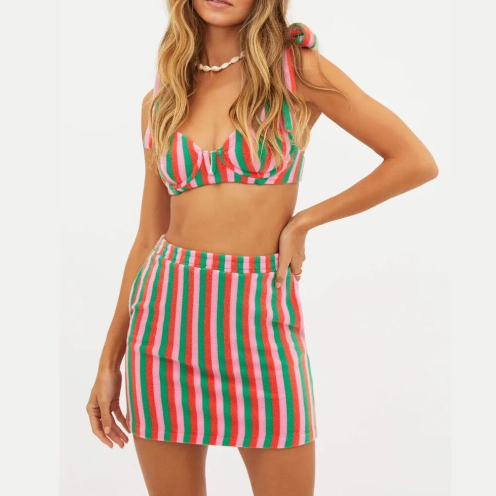 Beach Riot Anika Terry Skirt + Blair Underwire Bikini Top Palm Beach Stripe M